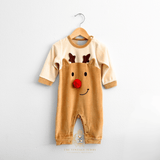 Reindeer Plush One-Piece Bodysuit Long Sleeve Romper Red Pom Pom Nose