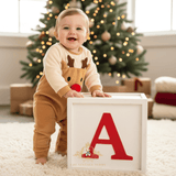 Reindeer Plush One-Piece Bodysuit Long Sleeve Romper Red Pom Pom Nose
