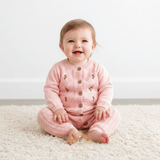 Baby Girls Knit One-Piece Bodysuit Sweater Romper Floral Embroidered Blush Pink