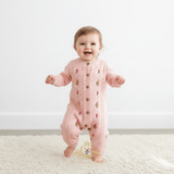 Baby Girls Knit One-Piece Bodysuit Sweater Romper Floral Embroidered Blush Pink