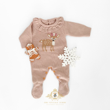 Baby Girls Knit Sweater One-Piece Bodysuit Footie Romper Mauve Little Deer