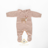 Baby Girls Knit Sweater One-Piece Bodysuit Footie Romper Mauve Little Deer