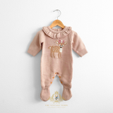 Baby Girls Knit Sweater One-Piece Bodysuit Footie Romper Mauve Little Deer