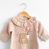 Baby Girls Knit Sweater One-Piece Bodysuit Footie Romper Mauve Little Deer