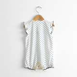 Girls One-Piece Romper Bubble Ruffles & Polkadots Navy & White