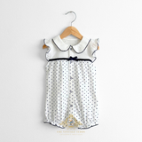 Girls One-Piece Romper Bubble Ruffles & Polkadots Navy & White