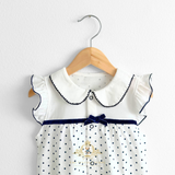 Girls One-Piece Romper Bubble Ruffles & Polkadots Navy & White