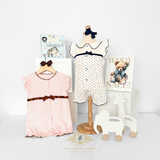 Girls One-Piece Romper Bubble Ruffles & Polkadots Blush Pink & Brown