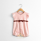 Girls One-Piece Romper Bubble Ruffles & Polkadots Blush Pink & Brown