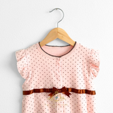 Girls One-Piece Romper Bubble Ruffles & Polkadots Blush Pink & Brown