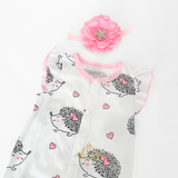 Girls One-Piece Romper Bubble Hedgehog & Pink Hearts
