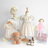 Girls Embroidered Lace Bib Collar Floral Roses Dress Pink & Cream