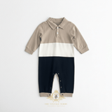 Boys One-Piece Bodysuit Long Sleeve & Pants Romper Tan, Black & White