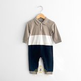 Boys One-Piece Bodysuit Long Sleeve & Pants Romper Tan, Black & White