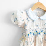 Girls Embroidered Smocked Floral Dress Cream & Cornflower Blue