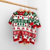 Unisex Christmas Sweater One-Piece Bodysuit Romper Red White & Green