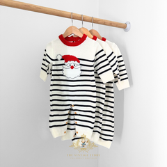 Unisex Knit Sweater One-Piece Bodysuit Romper Christmas Santa Red White & Navy Blue