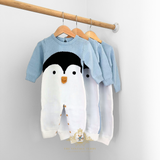 Unisex Knit Sweater One-Piece Bodysuit Romper Penguin Baby Blue & White