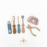 Kids Wooden Dentist Play Set Fun Early Learning Toys Teddy says, "Don't Forget to Brush your Teeth!"