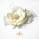 Girls Headband Vintage Inspired Floral Beaded Lace Vanilla Cream
