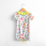 Girls Floral Bib Collar One-Piece Romper Bubble Lime Green