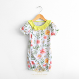 Girls Floral Bib Collar One-Piece Romper Bubble Lime Green
