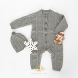 Kids Knit One-Piece Bodysuit Sweater Romper & Cap Athletic Gray