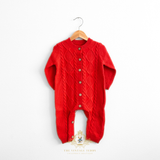 Kids Knit One-Piece Bodysuit Sweater Romper & Cap Christmas Red