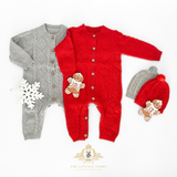 Kids Knit One-Piece Bodysuit Sweater Romper & Cap Christmas Red