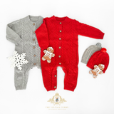 Kids Knit One-Piece Bodysuit Sweater Romper & Cap Athletic Gray