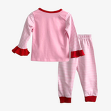 Girls Christmas Pajamas Set Santa Claus Appliqué Bubble Gum Pink