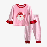 Girls Christmas Pajamas Set Santa Claus Appliqué Bubble Gum Pink