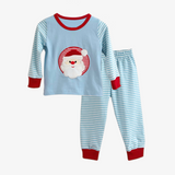 Boys Christmas Pajamas Set Santa Claus Appliqué Sky Blue