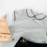 Boys Matching Set Shirt & Bubble Shorts 2 Piece Navy Blue & White