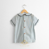 Boys Matching Set Shirt & Bubble Shorts 2 Piece Navy Blue & White