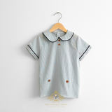 Boys Matching Set Shirt & Bubble Shorts 2 Piece Navy Blue & White