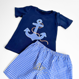 Boys T-Shirt & Shorts Matching Set Embroidered Patchwork Anchors Away