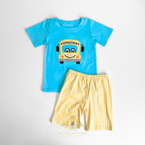 Boys T-Shirt & Shorts Matching Set Embroidered Patchwork School Bus