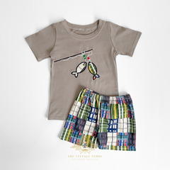 Boys T-Shirt & Shorts Matching Set Embroidered Patchwork Fish On!
