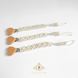 Crochet Macramé Baby Pacifier Clip-On Holder Wooden Heart-Shaped Natural