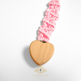 Crochet Macramé Baby Pacifier Clip-On Holder Wooden Heart-Shaped Pink