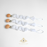 Crochet Macramé Baby Pacifier Clip-on Holder Wooden Round White