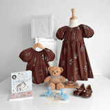 Girls Embroidered Romper Floral Brown & Baby Blue