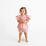 Girls Blouse Lovely Ruffled Scalloped Cap Sleeves Bohemian Blush