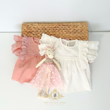Girls Blouse Lovely Ruffled Scalloped Cap Sleeves Bohemian White