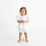 Girls Blouse Lovely Ruffled Scalloped Cap Sleeves Bohemian White