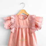 Girls Blouse Lovely Ruffled Scalloped Cap Sleeves Bohemian Blush