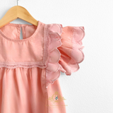 Girls Blouse Lovely Ruffled Scalloped Cap Sleeves Bohemian Blush
