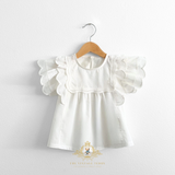 Girls Blouse Lovely Ruffled Scalloped Cap Sleeves Bohemian White