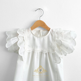Girls Blouse Lovely Ruffled Scalloped Cap Sleeves Bohemian White